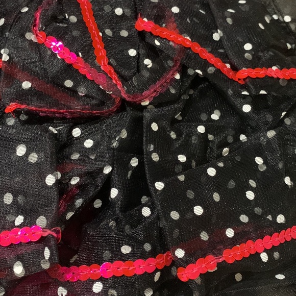 Girls one piece hot pink and black w/ polka dots sequined tutu with skirt - Picture 2 of 6